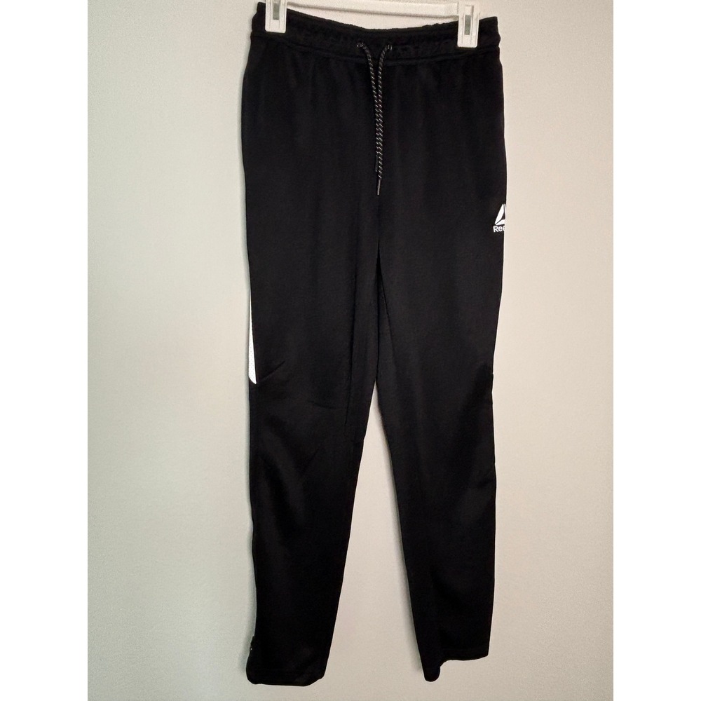 Reebok Mens‎ Black Tapered Track Pants White Side Stripe Joggers REM223PA36 S